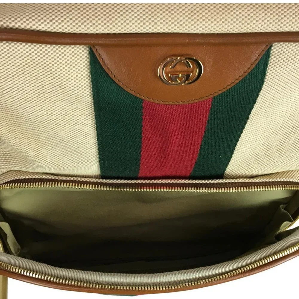 NWT Gucci Women's Backpack Stripes Green & Red Buckle GG Beige Multi Sz M - Picture 10 of 12